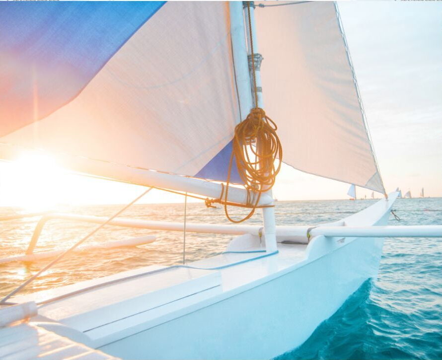 Boat sailing on the sea in the early morning