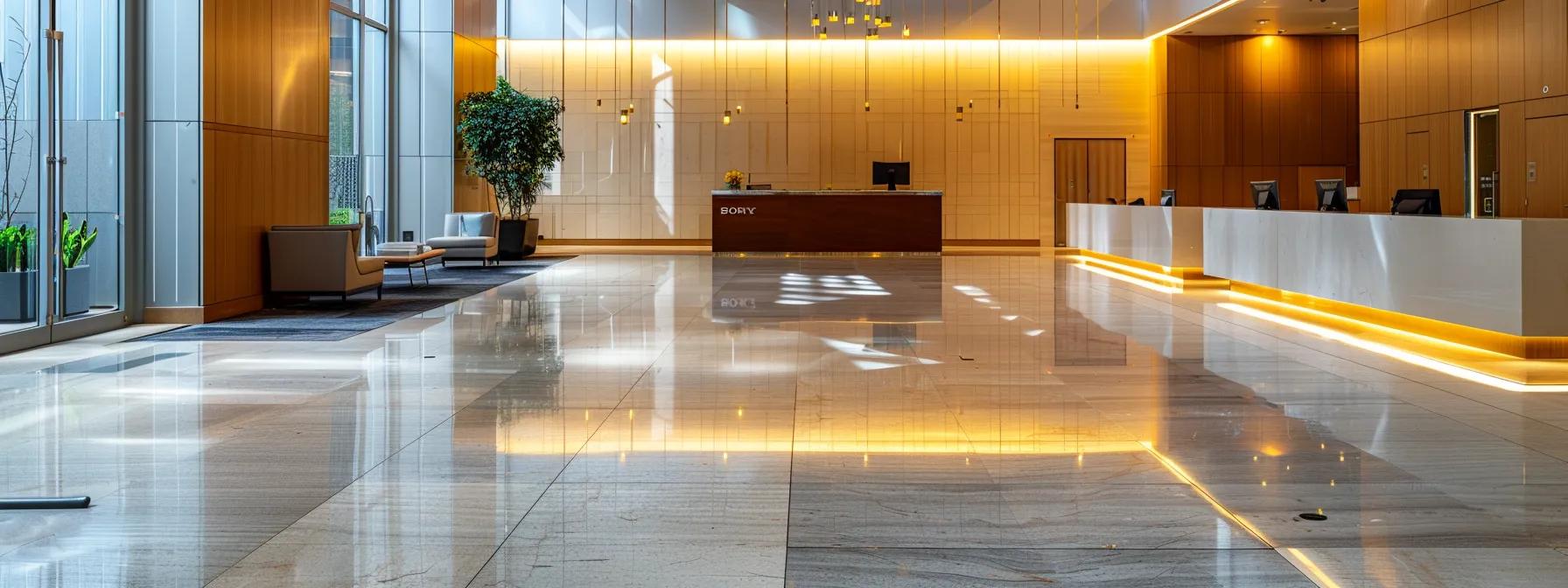 a modern, impeccably clean lobby of an apartment building, featuring polished surfaces and bright, inviting lighting, with professional strata cleaners diligently tidying up to emphasize the importance of maintenance in tenant satisfaction. a modern, impeccably clean lobby of an apartment building, featuring polished surfaces and bright, inviting lighting, with professional strata cleaners diligently tidying up to emphasize the importance of maintenance in tenant satisfaction.