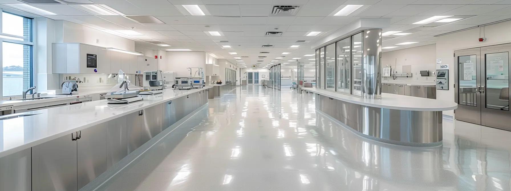 a pristine, sterile medical facility interior showcases gleaming countertops and precisely arranged medical equipment, emphasizing the meticulous cleaning standards essential for patient care and administrative efficiency. a pristine, sterile medical facility interior showcases gleaming countertops and precisely arranged medical equipment, emphasizing the meticulous cleaning standards essential for patient care and administrative efficiency.
