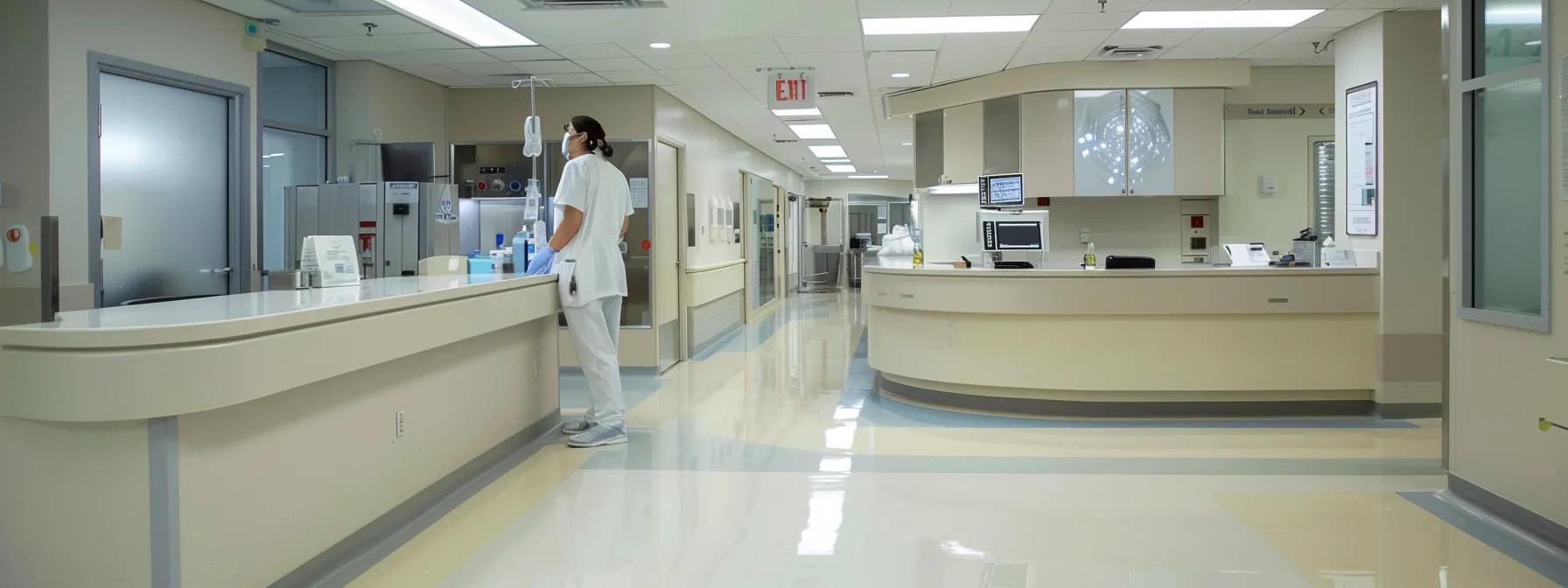 a sterile and precisely organized medical facility with gleaming surfaces and equipment, showcasing a cleaning technician meticulously attending to a reception area designed for patient care, highlighting the importance of tailored cleanliness in clinical environments. a sterile and precisely organized medical facility with gleaming surfaces and equipment, showcasing a cleaning technician meticulously attending to a reception area designed for patient care, highlighting the importance of tailored cleanliness in clinical environments.