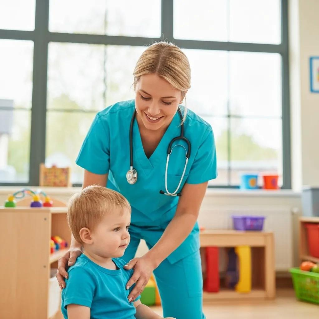 A professional cleaning crew using environmentally friendly products in a childcare setting