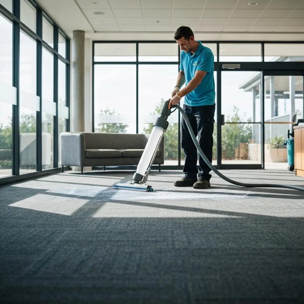 Professional carpet cleaning service in action at a commercial space on the Sunshine Coast