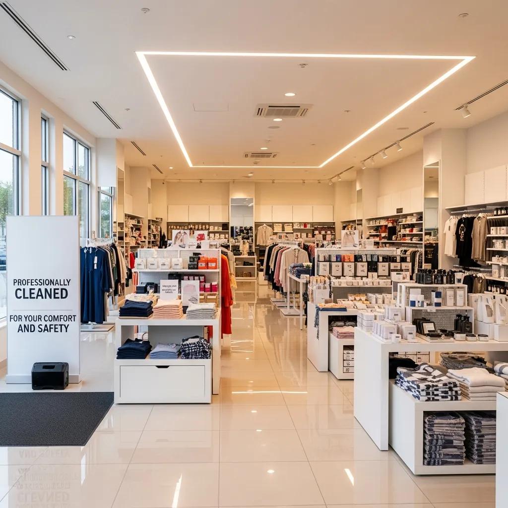 Clean and organized retail space emphasizing professional cleaning services in Birtinya