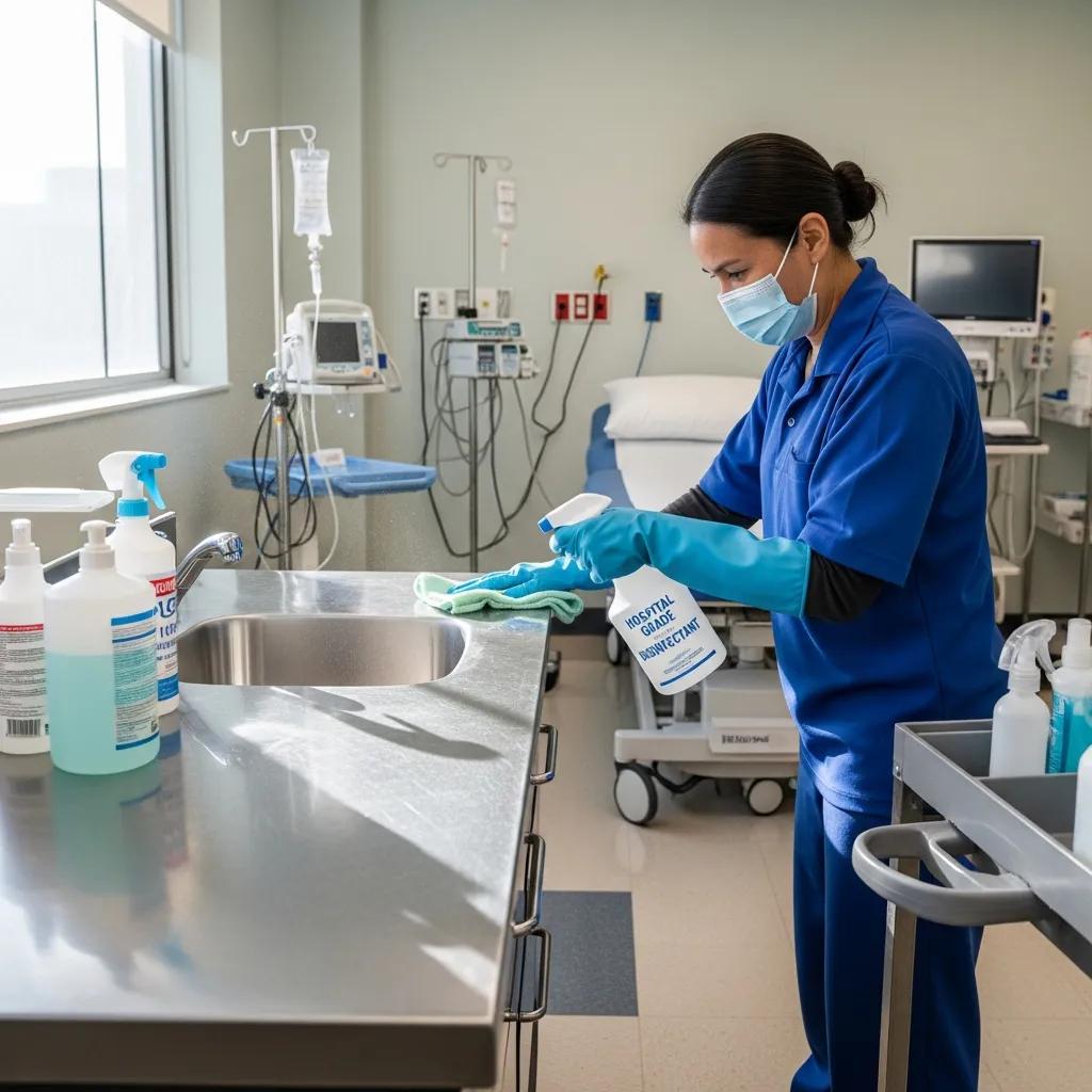 Cleaner ensuring hygiene and compliance in a medical center with clinical-grade cleaning practices