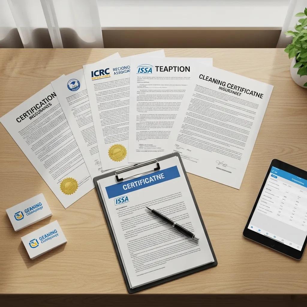 Certificates and insurance documents showing cleaning industry standards
