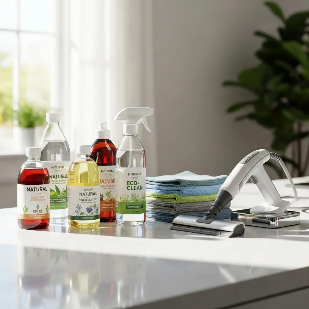 Eco-friendly cleaning products displayed, highlighting sustainable options for commercial cleaning in Booroobin