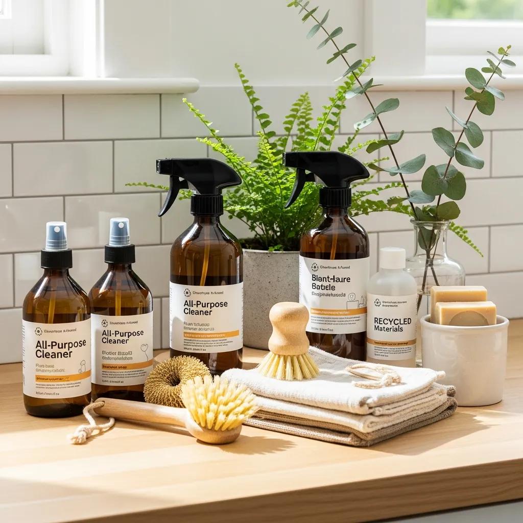 Eco-friendly cleaning products showcasing natural ingredients and sustainable packaging