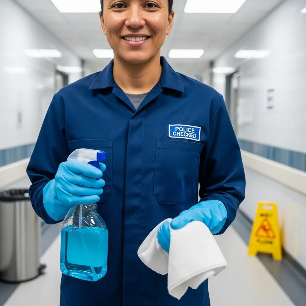 Police-checked cleaner in a medical facility, ensuring reliable cleaning services