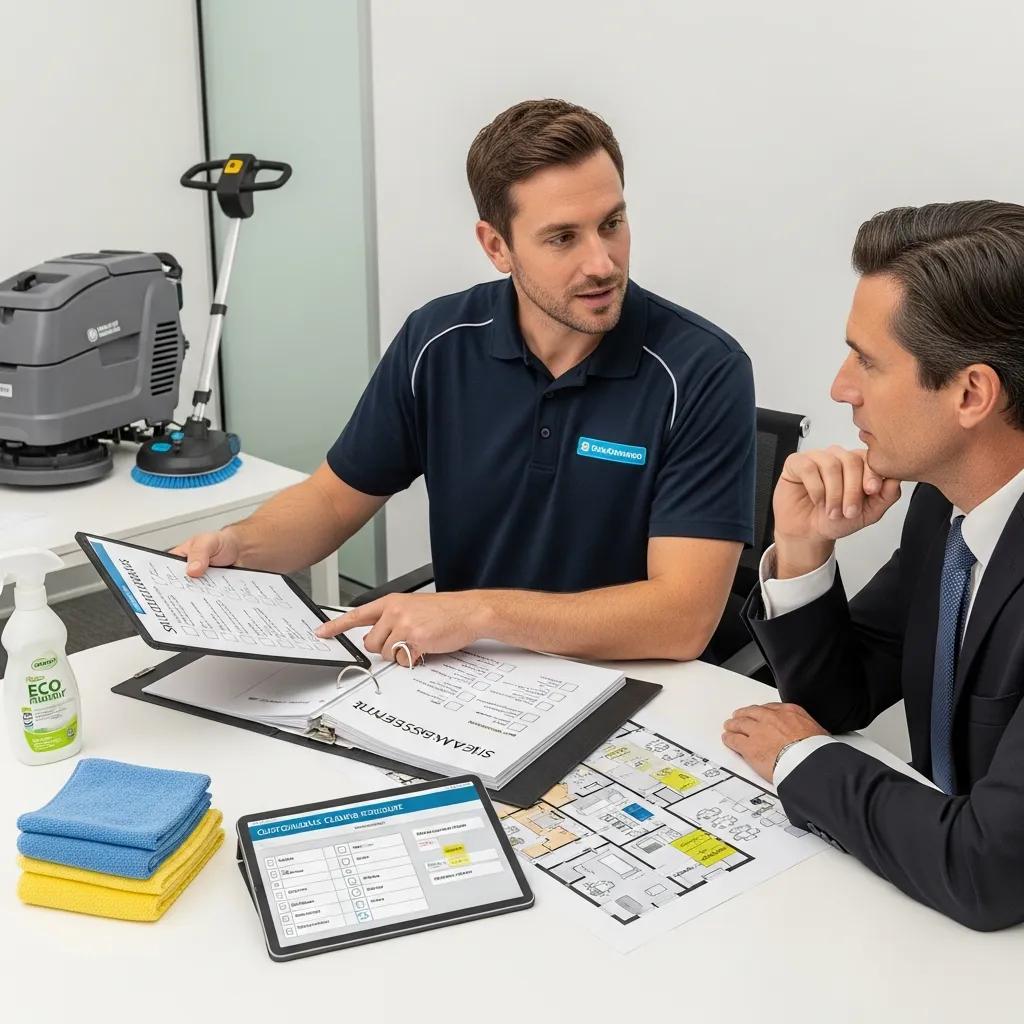 Site assessment for customized commercial cleaning solutions in an office
