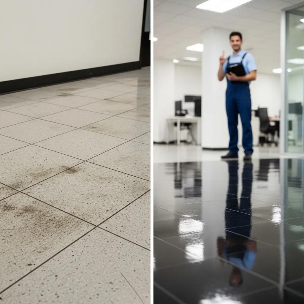 Before-and-after comparison of commercial vinyl floor cleaning benefits