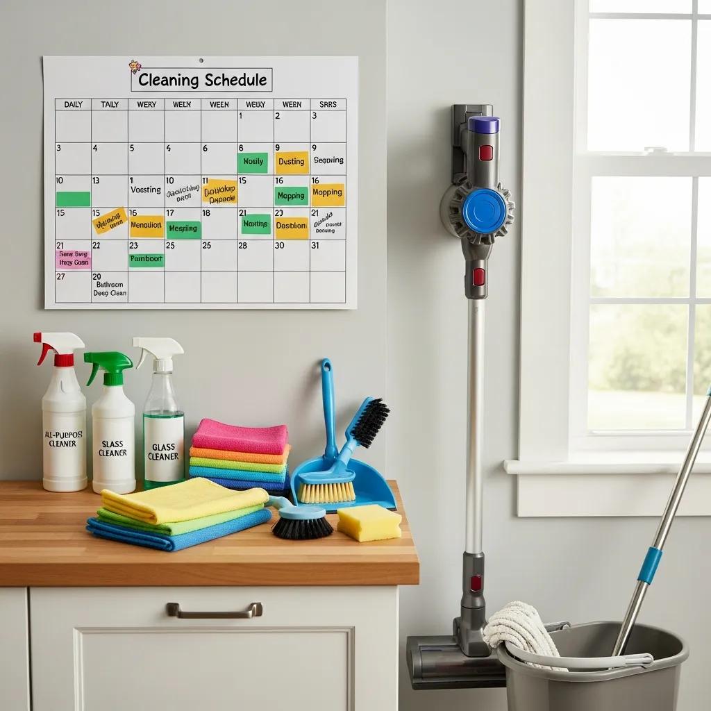 Calendar showing scheduled cleaning visits and supplies