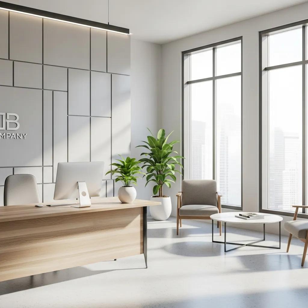Clean and organized office reception area emphasizing professionalism and client readiness