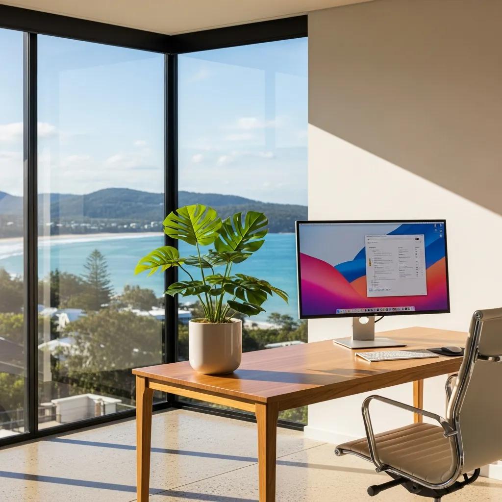 Clean and organized office space in Noosa Heads highlighting professional cleaning services