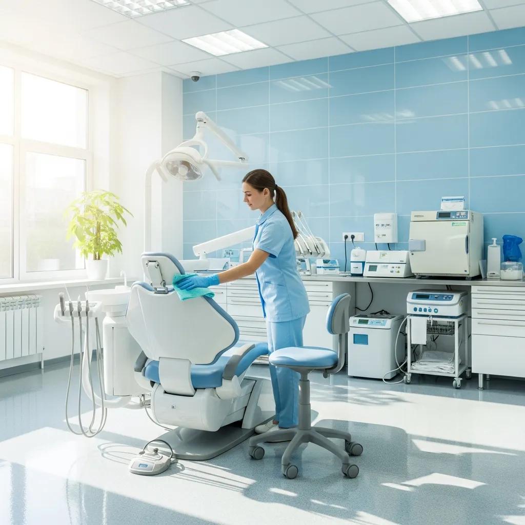 Clean dental office with a focus on hygiene and professional cleaning services