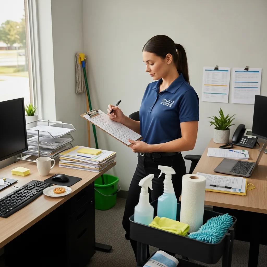 Cleaner assessing an office to recommend a customised cleaning plan