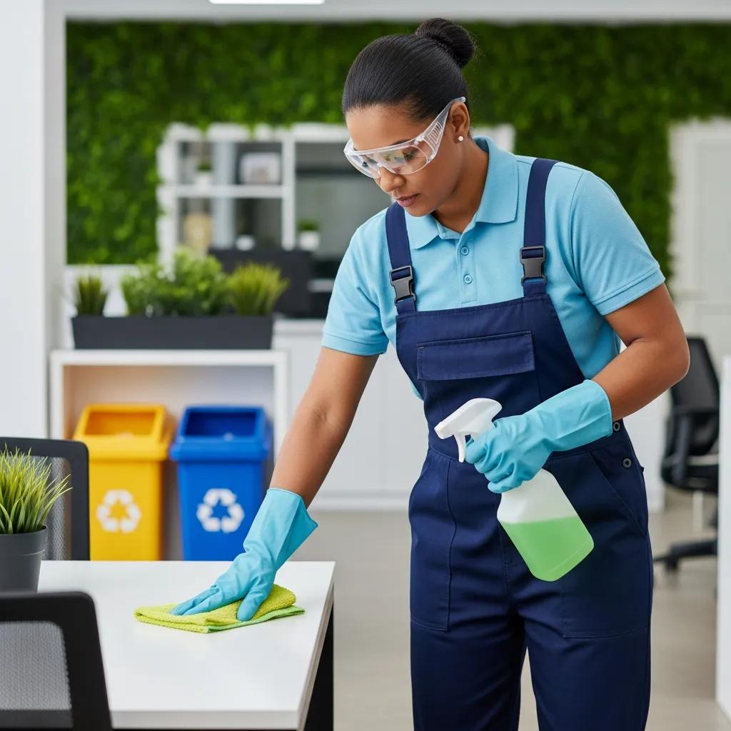 Cleaner using eco-friendly products in an office