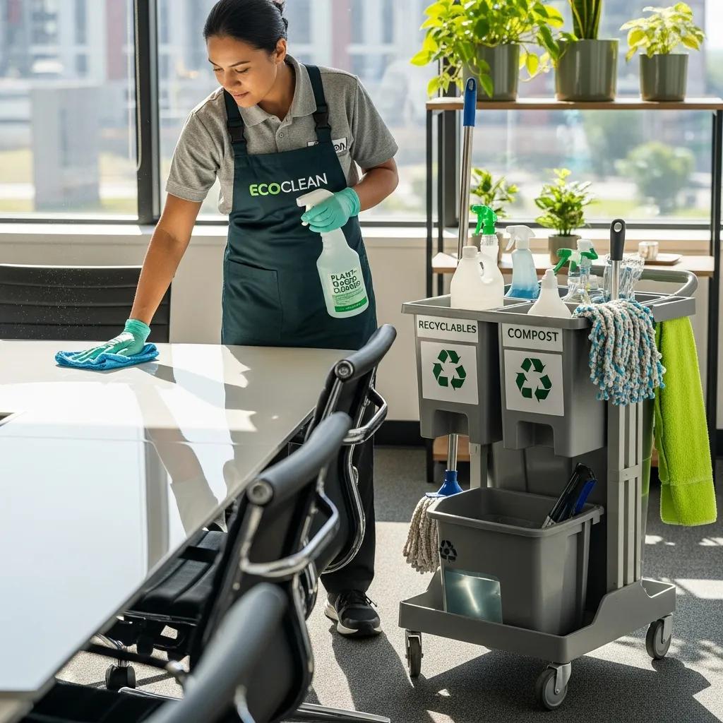 Cleaner using eco-friendly products in a commercial space