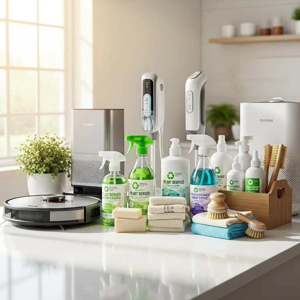 Sustainable cleaning supplies and modern cleaning equipment