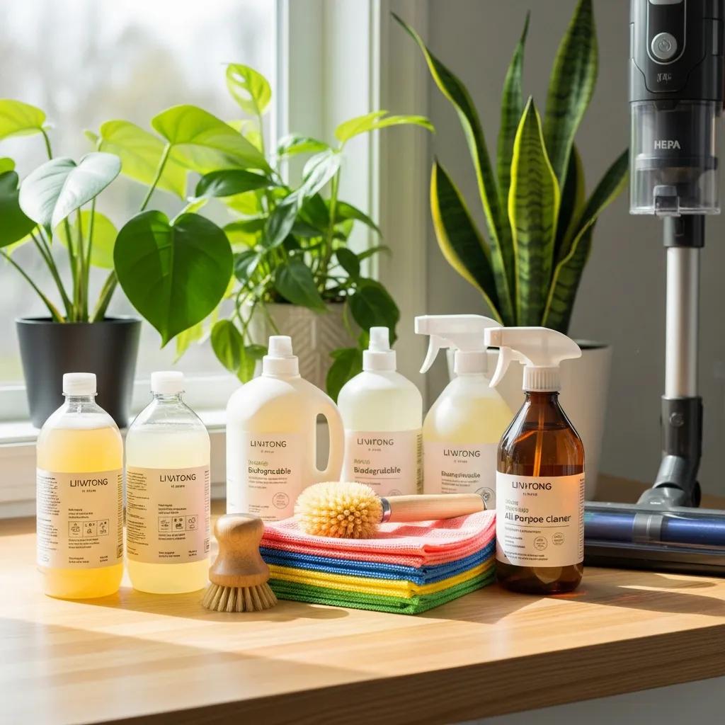 Eco-friendly cleaning products and tools promoting sustainable cleaning practices
