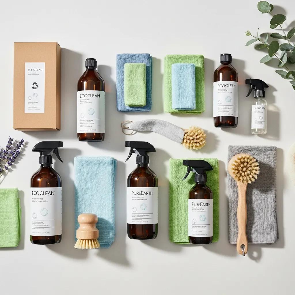 Eco-friendly cleaning products arranged to emphasize sustainability and effectiveness