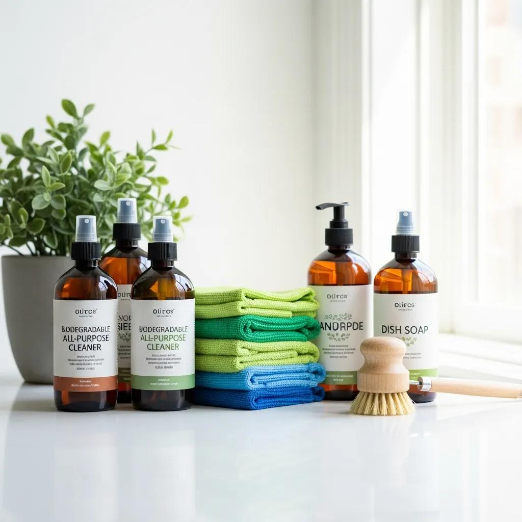 Selection of eco-friendly cleaning products used in commercial cleaning