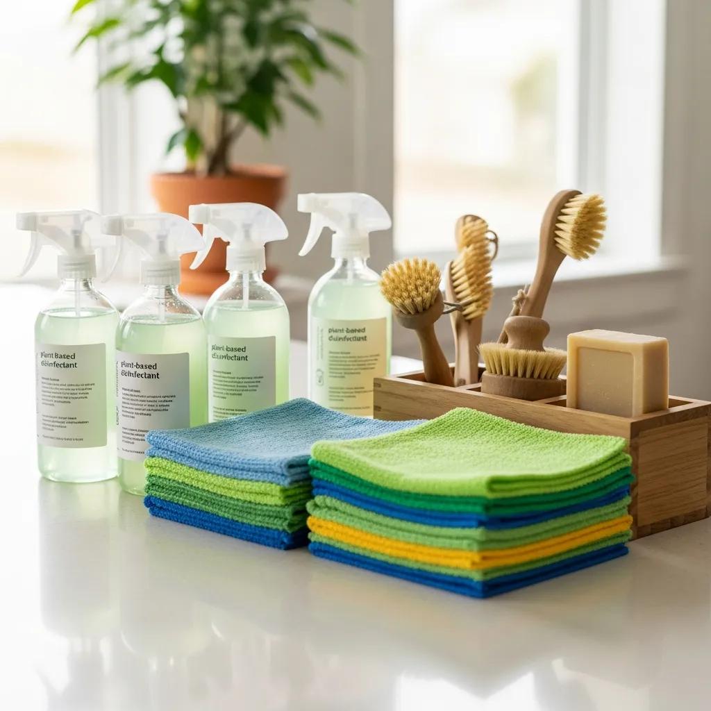 Selection of eco-friendly cleaning products used by a commercial cleaner