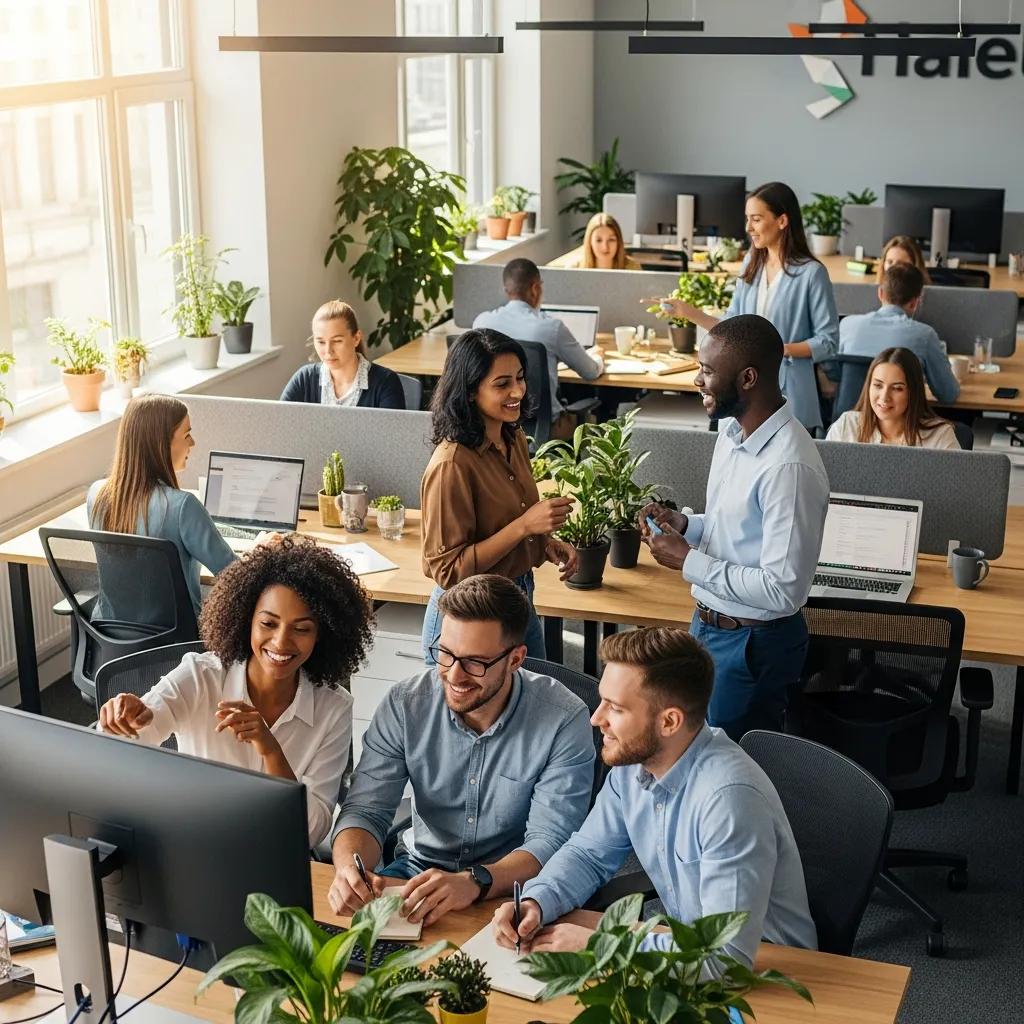 Office team working in a clean, well-maintained workspace
