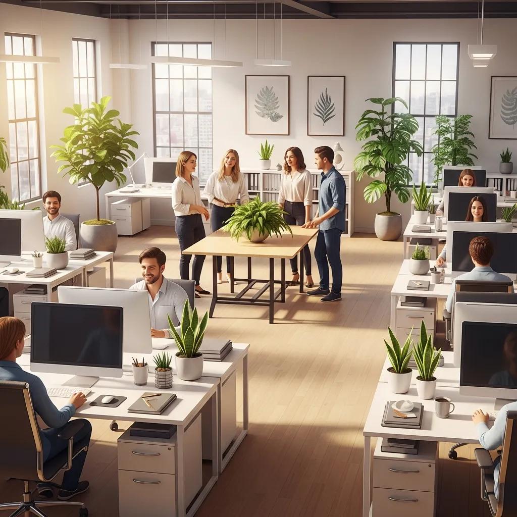 Office team working comfortably in a clean, well-maintained workspace