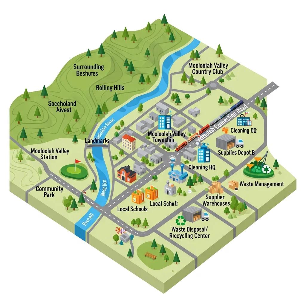 Mooloolah Valley map and local features that affect cleaning schedules