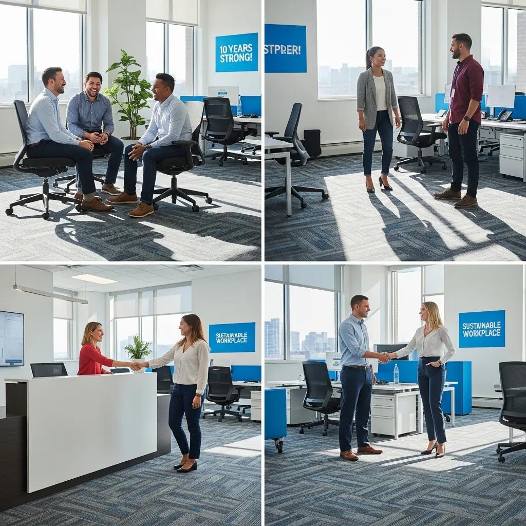 Happy employees in a clean office environment showcasing the benefits of well-maintained carpets