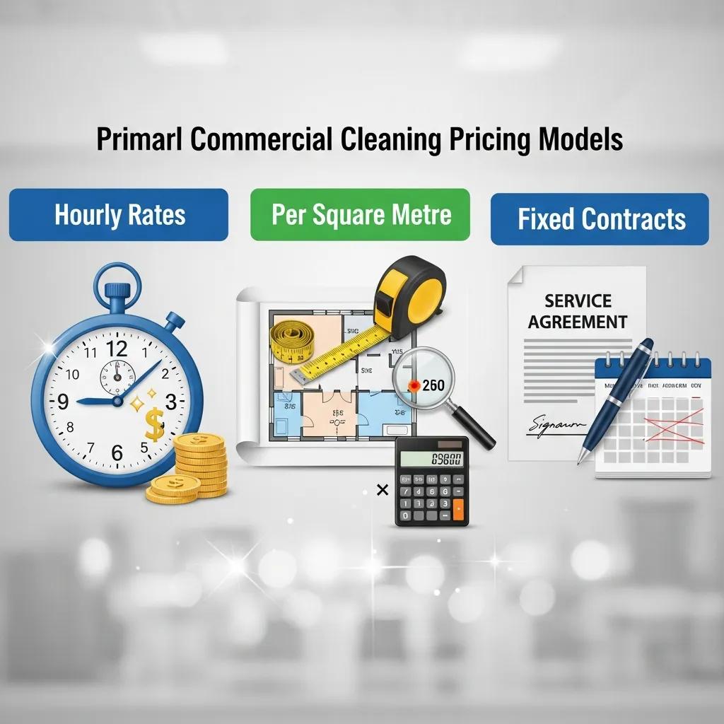 Diagram showing hourly, per square metre and fixed contract pricing options
