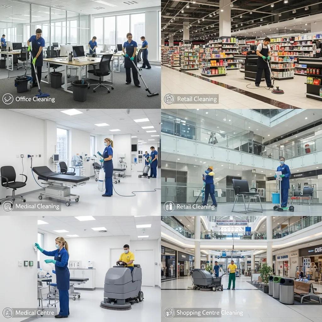 Visual overview of office, retail, medical and shopping centre cleaning services
