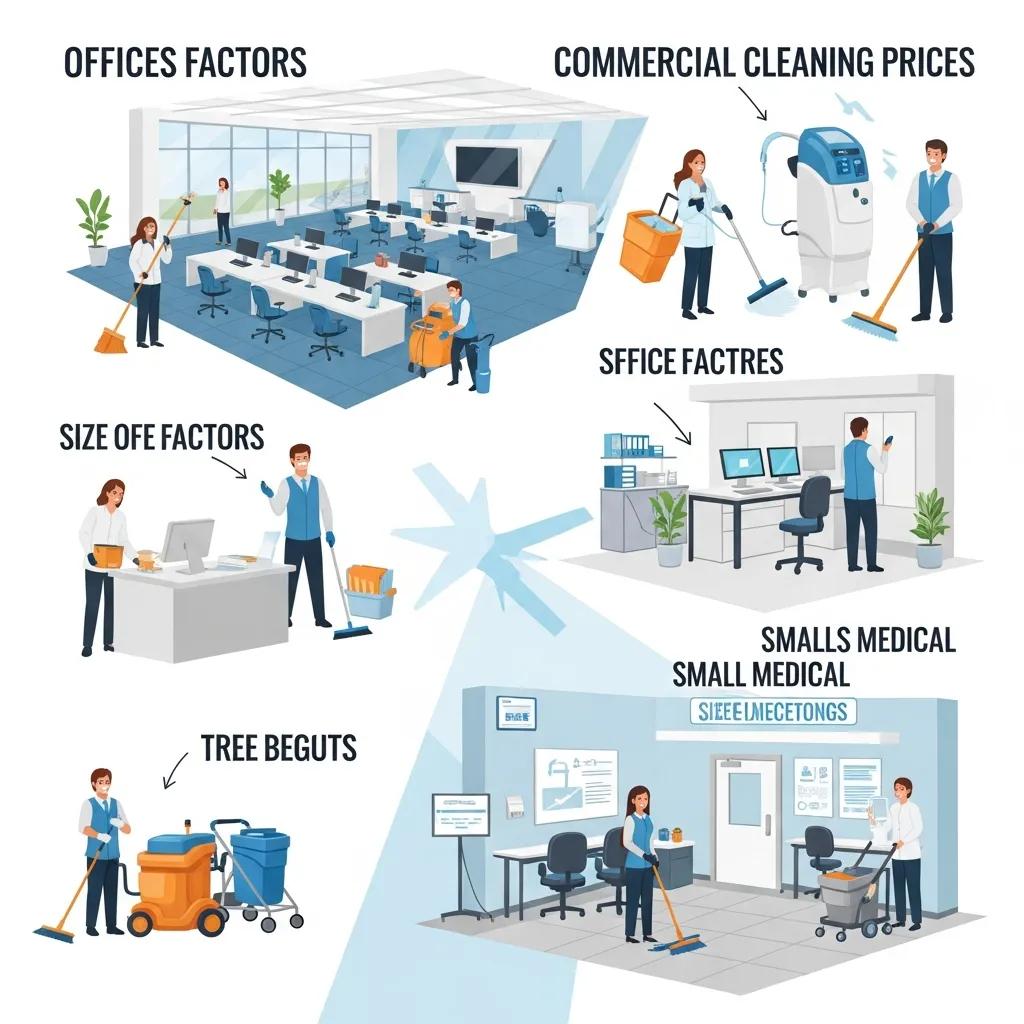 Diagram of factors that influence commercial cleaning prices across different property types