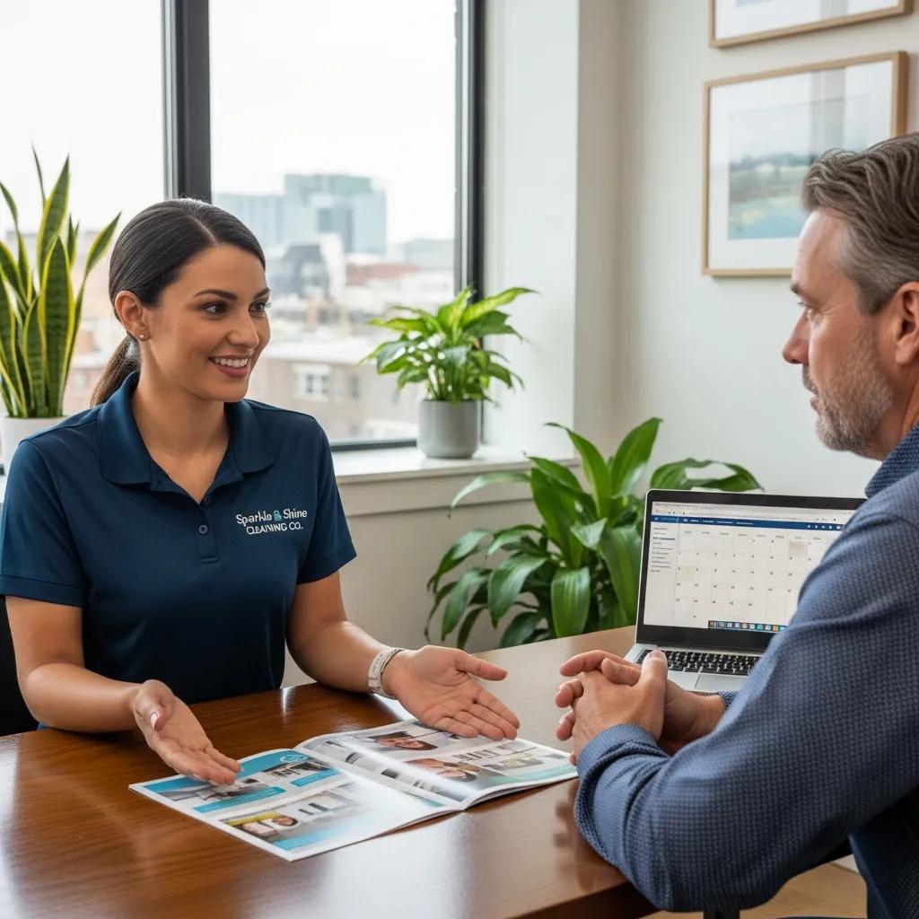 Local Divine Commercial Cleaning representative speaking with a business owner — local, responsive service