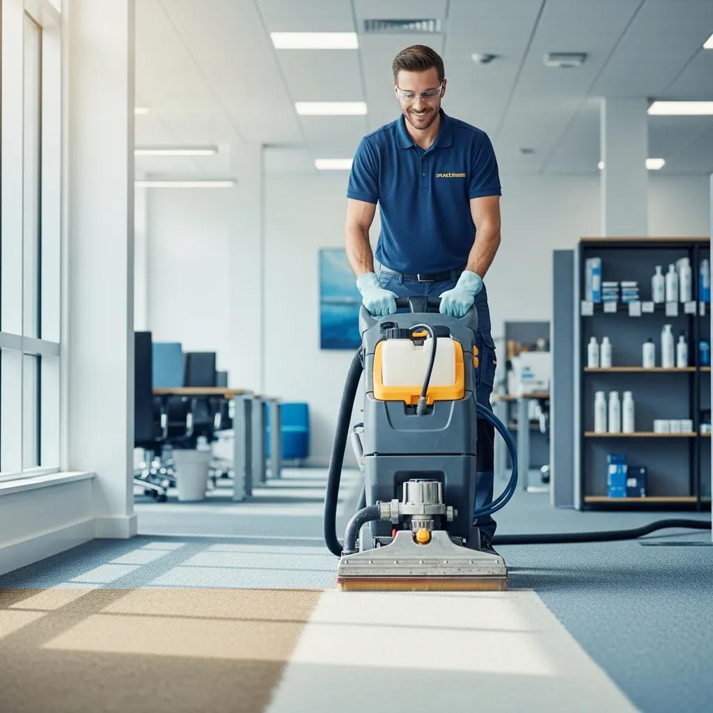 Professional carpet cleaning in a commercial space, highlighting the importance of maintenance