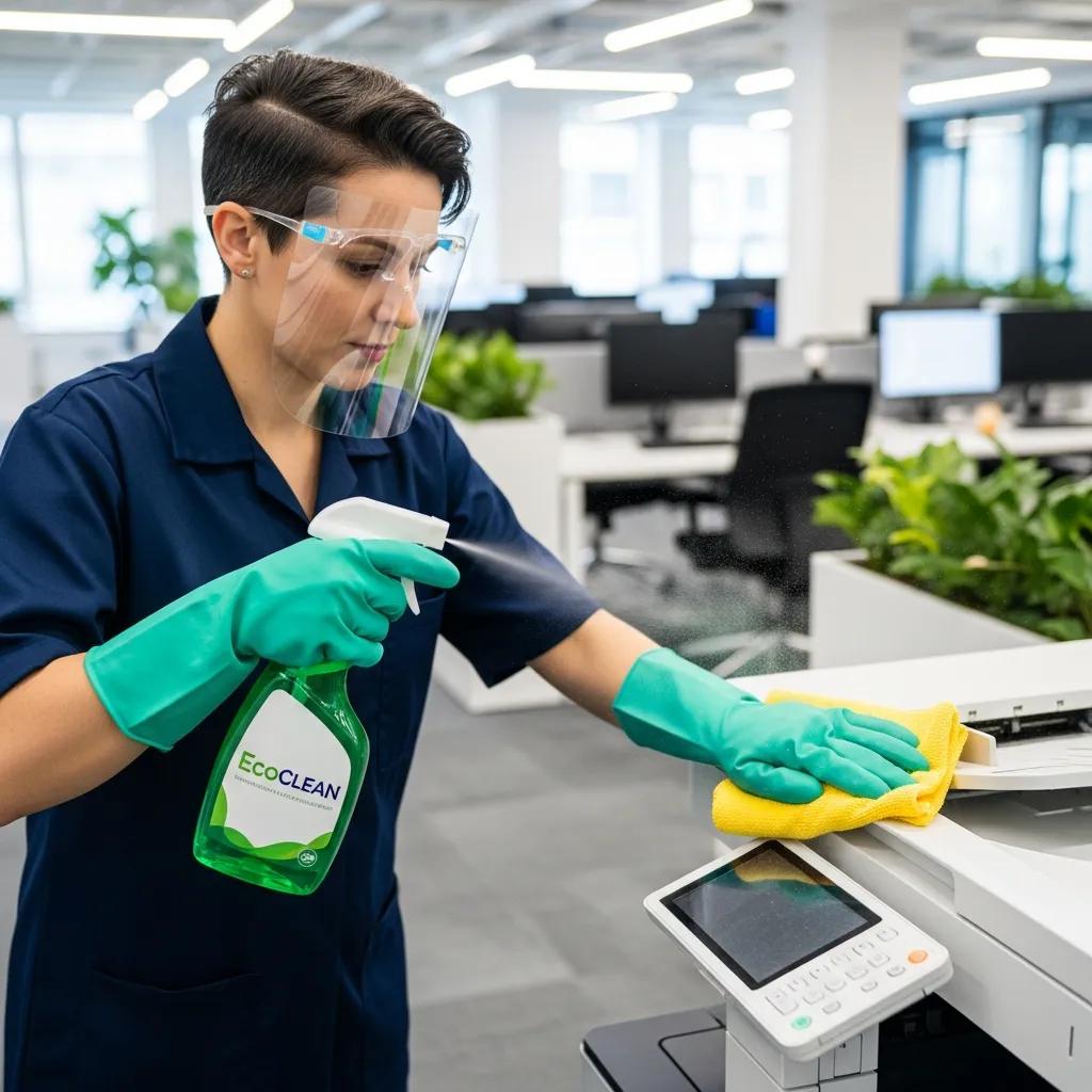Cleaner sanitising high‑touch office surfaces in Minyama