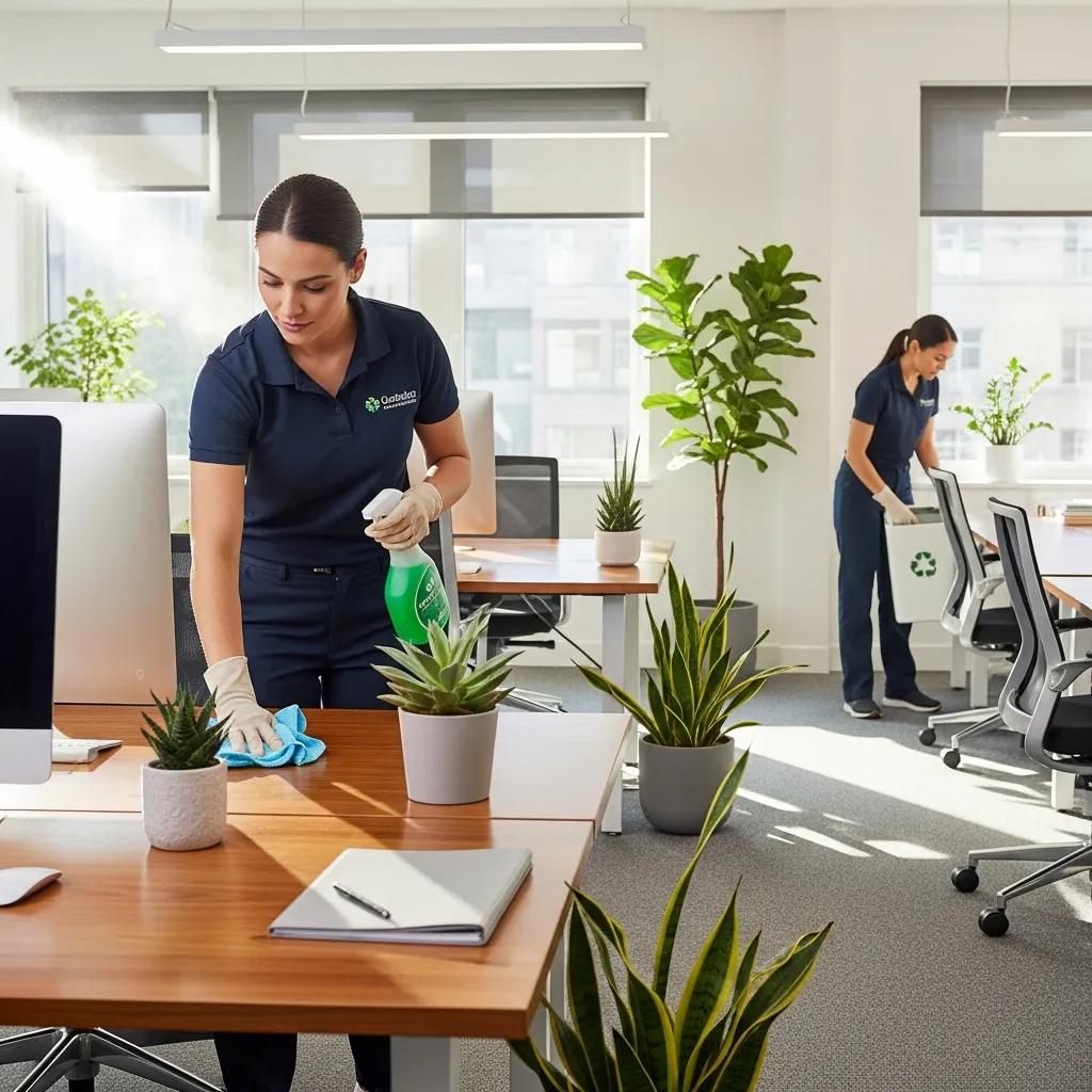 Professional cleaners enhancing office productivity through eco-friendly cleaning services