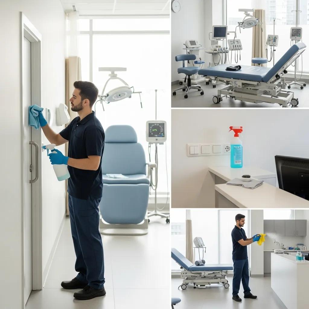 Professional cleaning service in a medical clinic ensuring hygiene and safety