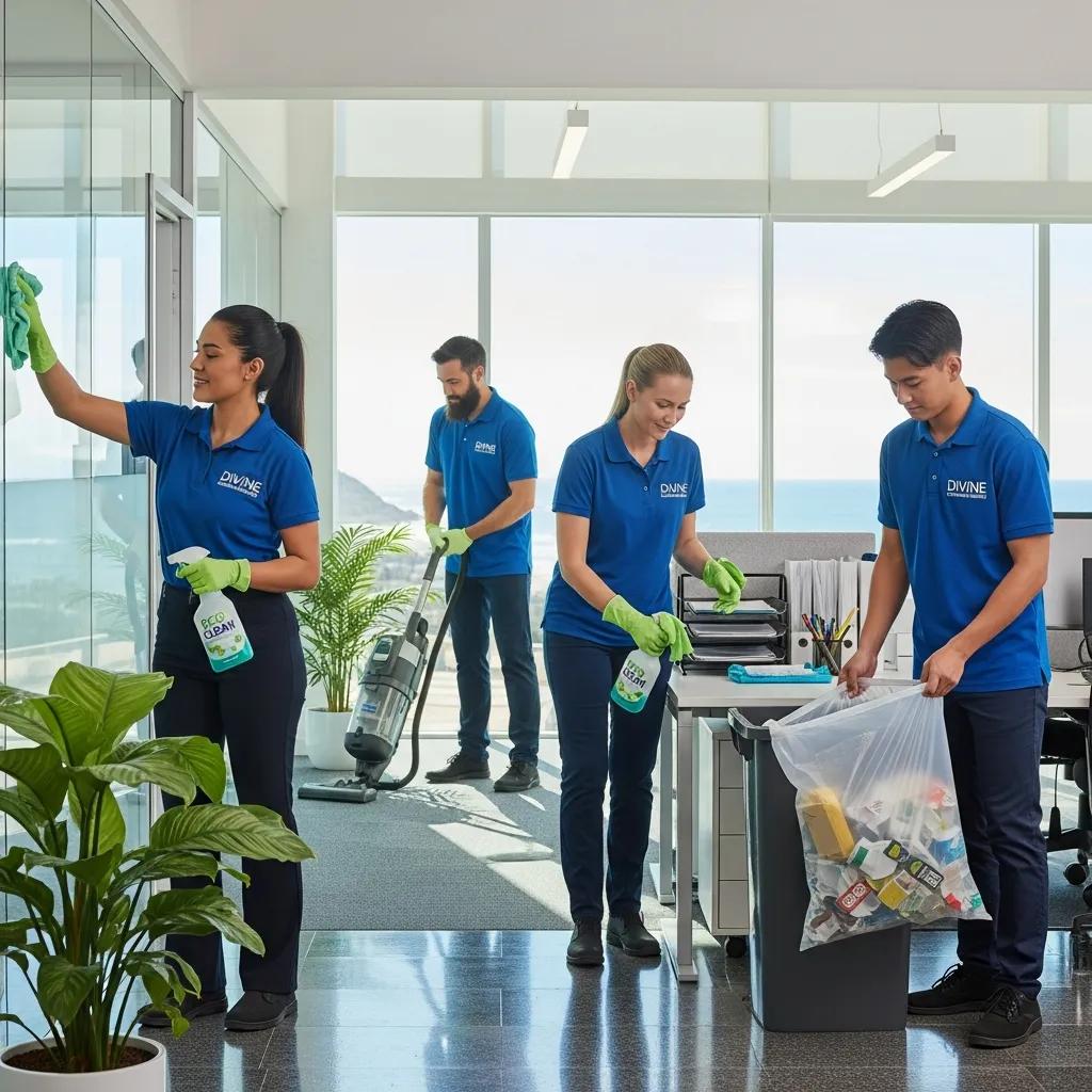 Professional cleaning team at a commercial facility in Kings Beach, showcasing eco-friendly cleaning practices