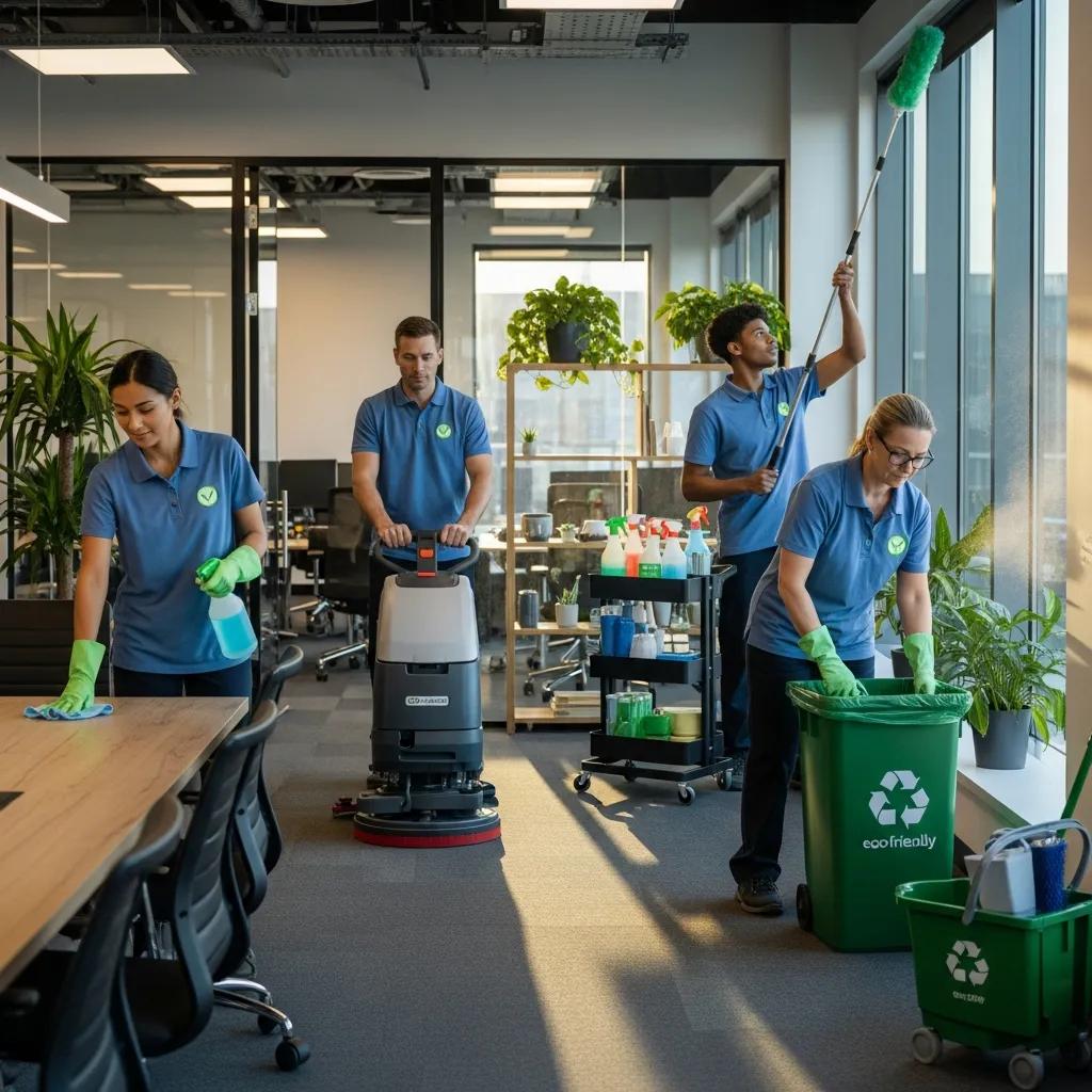 Professional cleaning team demonstrating exceptional cleaning standards in a commercial space