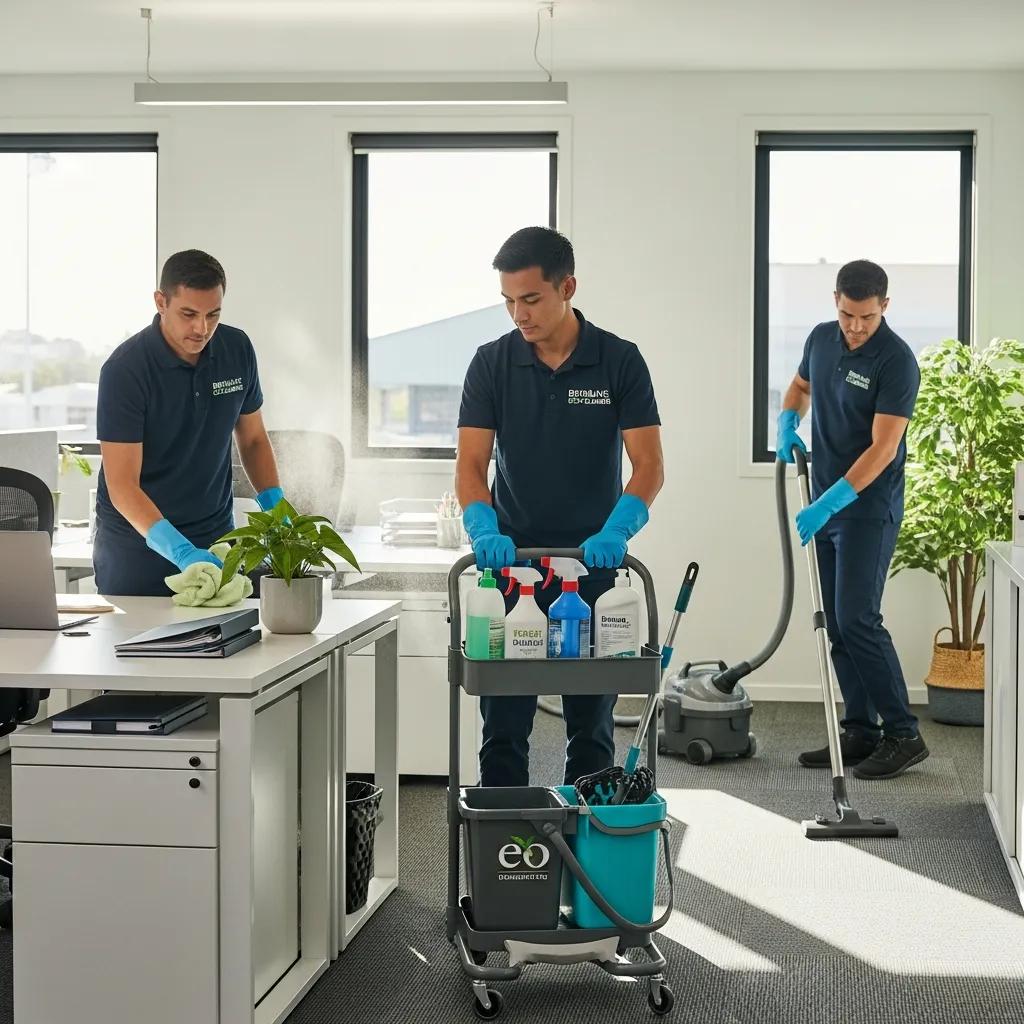 Professional cleaning team using eco-friendly products in a commercial space in Carseldine
