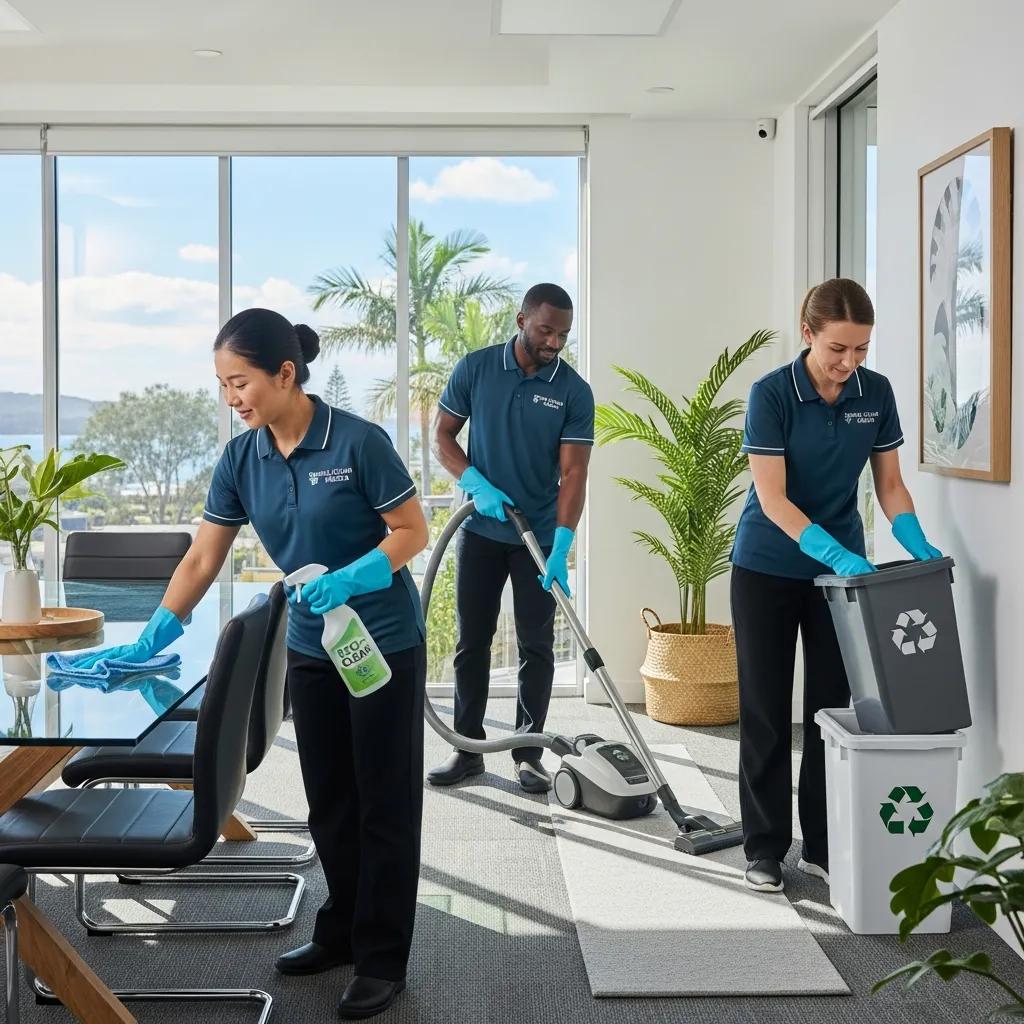 Local commercial cleaners using eco-friendly products in a modern Noosa Heads office