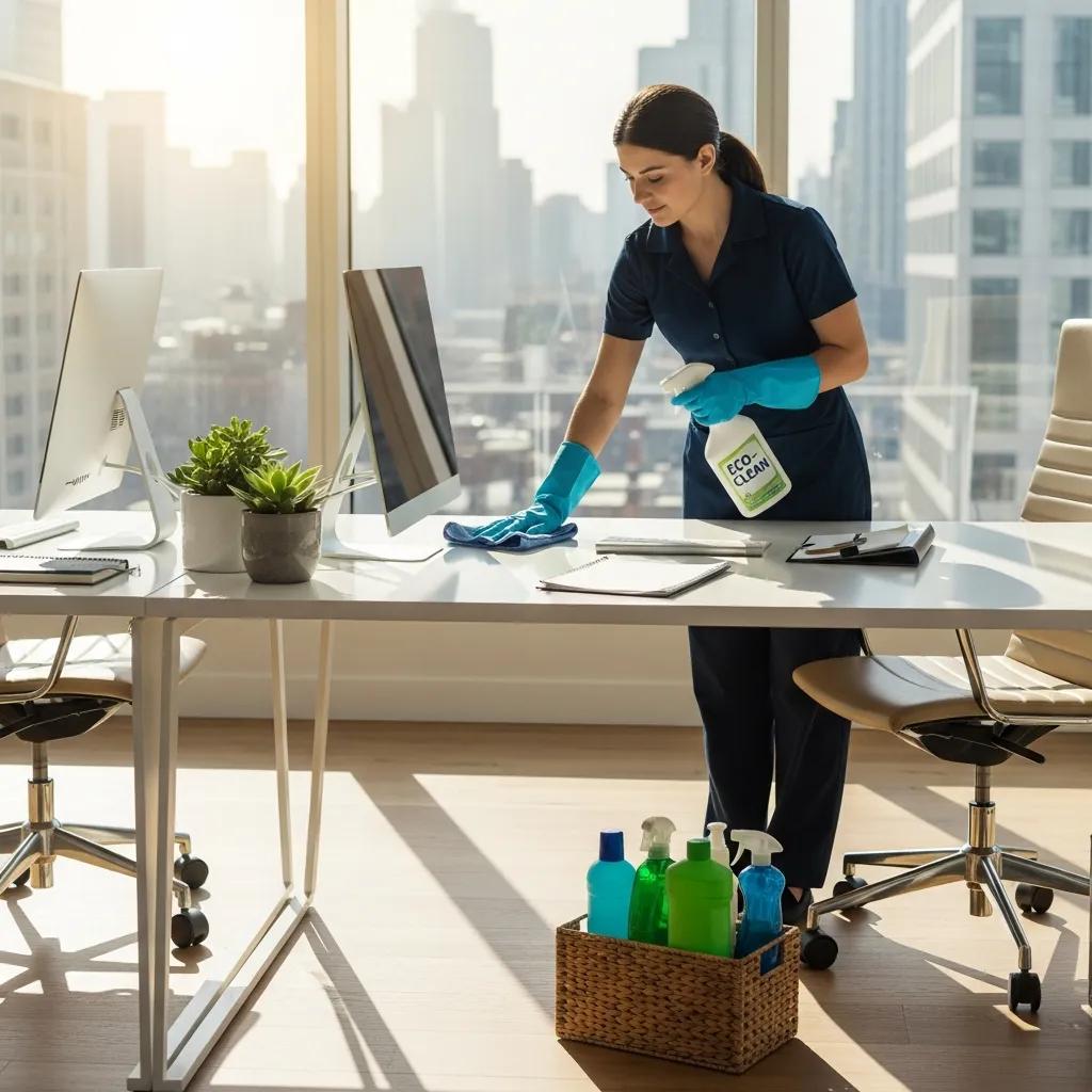 Professional office cleaning service showcasing a bright and sanitized workspace