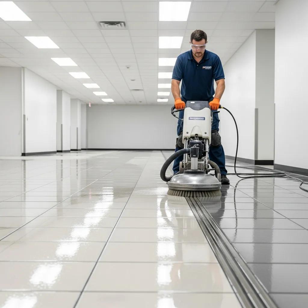 Professional tile and grout cleaning service showcasing advanced cleaning techniques in a commercial space