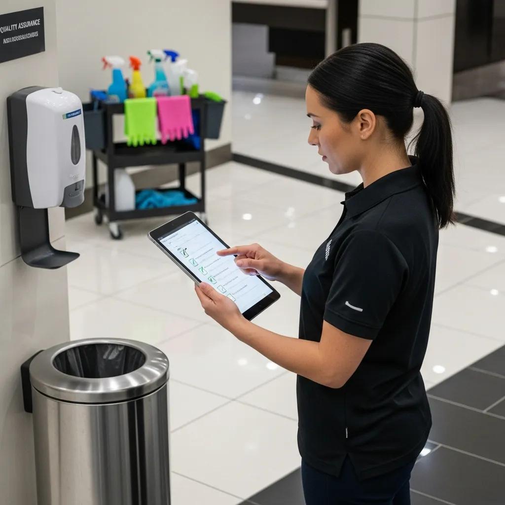 Inspector performing a quality check during a commercial clean