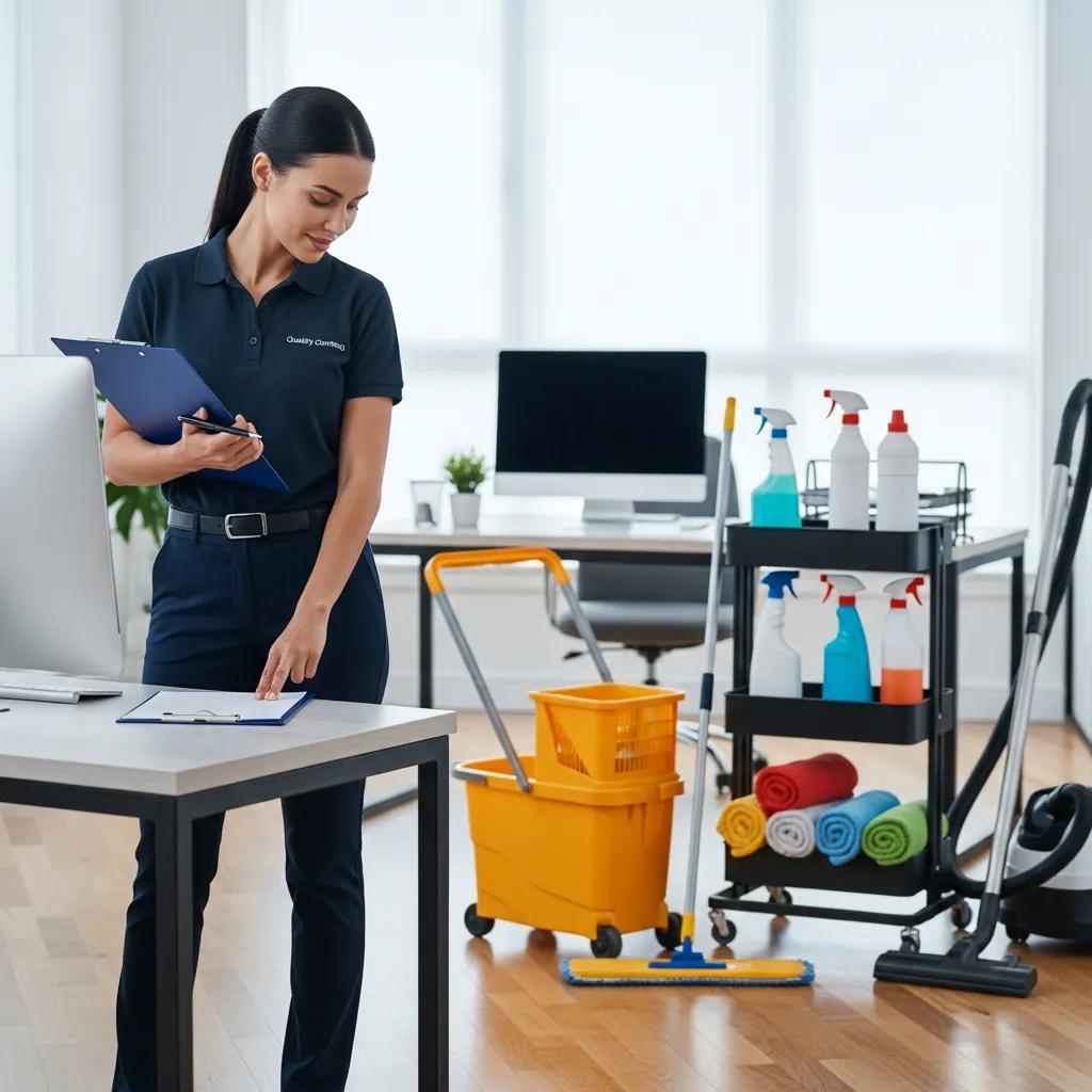 Quality control inspector reviewing checklist in a clean office environment