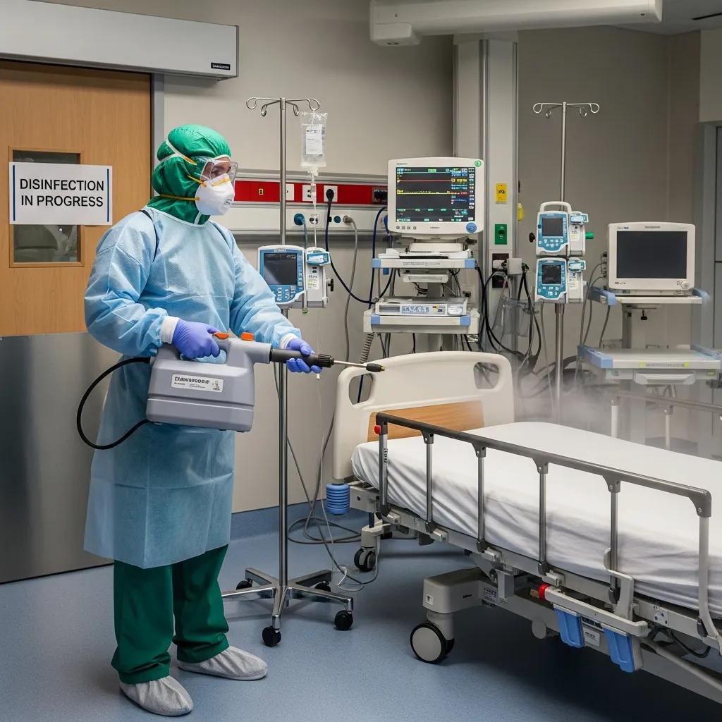 Staff member applying advanced disinfection techniques in a Chermside medical centre