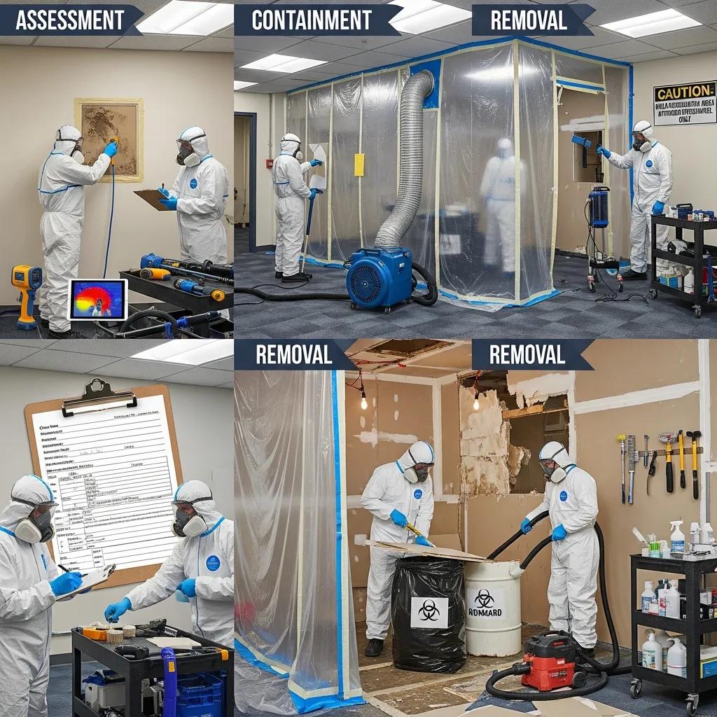 Step-by-step commercial mold removal process in action