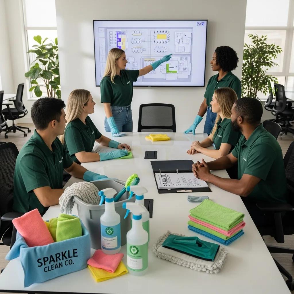 Cleaning team delivering customised office cleaning solutions to support productivity
