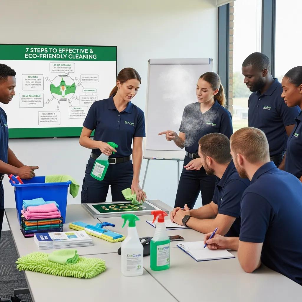 Hands‑on training session for cleaning staff demonstrating eco‑friendly techniques